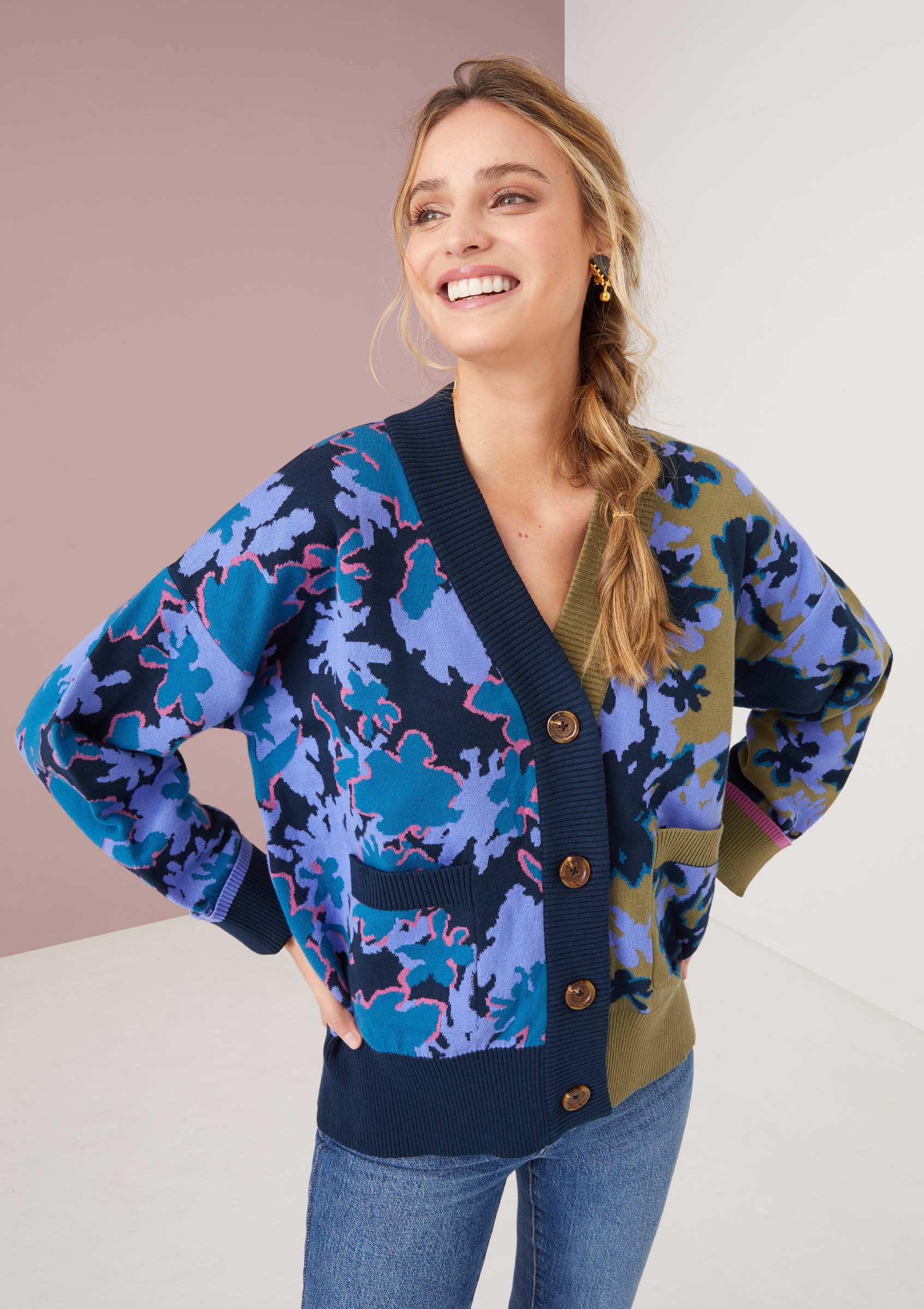 Blue on sale floral cardigan